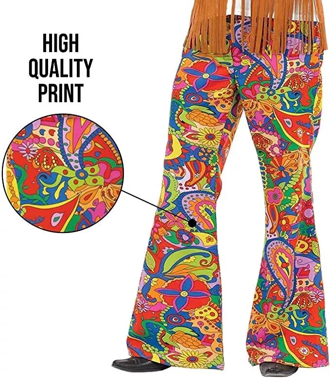 Mens Flared Hippie Paisley Pants for Adult 60s Hippy Costume M-XL Halloween - Image 4 of 4