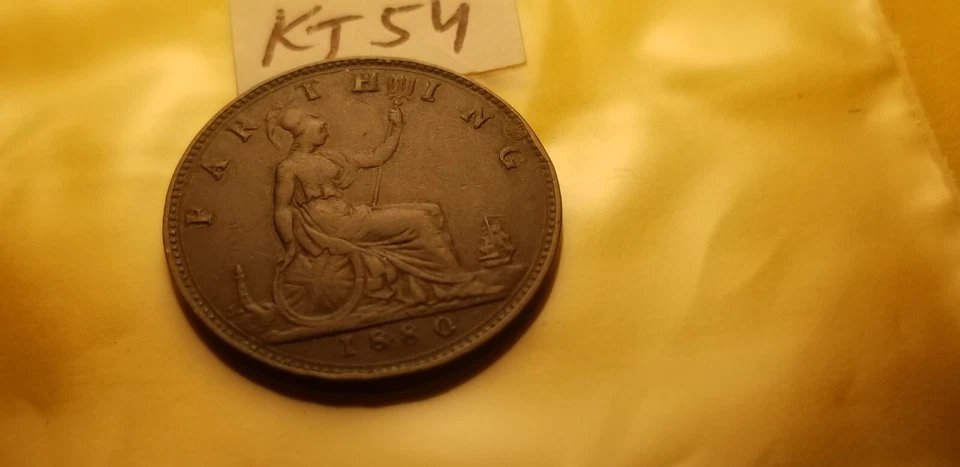 Great Britain 1880 Rare Farthing Farthing Coin Idkt19. - Image 2 of 2