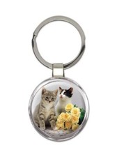 Cat : Gift Round Keychain Flowers Kitten Animal Pet Feline Pets Lover Mom