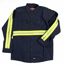 Red Kap SP14 Enhanced Vis Reflective Poly Blend Industry Navy Shirt Men's Large