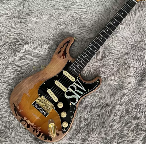 Custom SRV ST Electric Guitar Relic Brown SSS Pickups Black Hardware Guitar