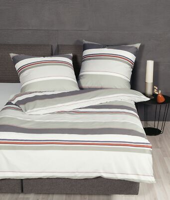 Janine J.D. Mako-Satin Bettwäsche 135x200 Streifen naturell grau siena 87090-07