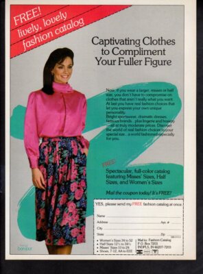 Vintage advertising print ad Fashion Bon jour Fuller Figure Clothes offer 1986 