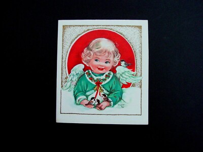 Unused Charlot Byj Byi Xmas Greeting Card, Angel Surrounded by Adorable Birds