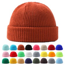 Fisherman Beanie Men Women Acrylic Knit Cuffed Short Watch Cap Winter Warm Hat