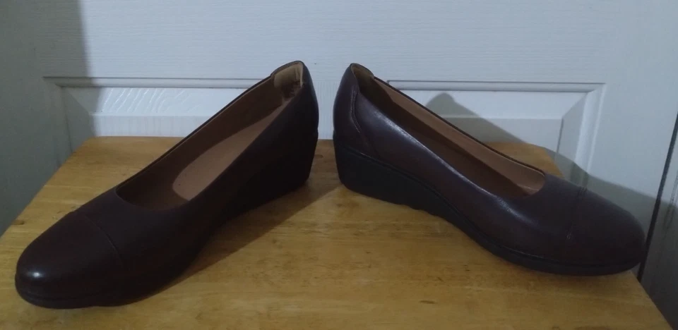 Clarks Unstructured TALLARA DEE Brown Leather Wedge Slip On Women's Shoes UK-6 - Image 3 of 4