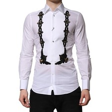 DOLCE & GABBANA Shirt White GOLD Embellished Formal Men Dress 38/US15/XS 2630usd