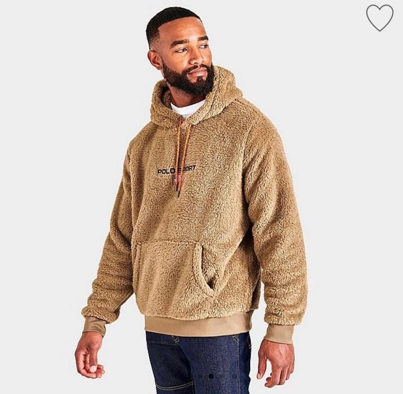 men ralph lauren polo sport curly hi pile logo hoodie color khaki | eBay