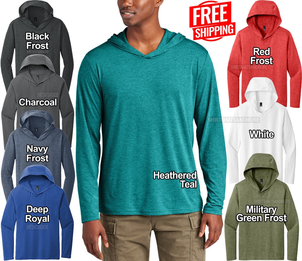 Men's Lightweight Long Sleeve Hooded T-Shirt Soft Blended Pullover Sizes S-4XL