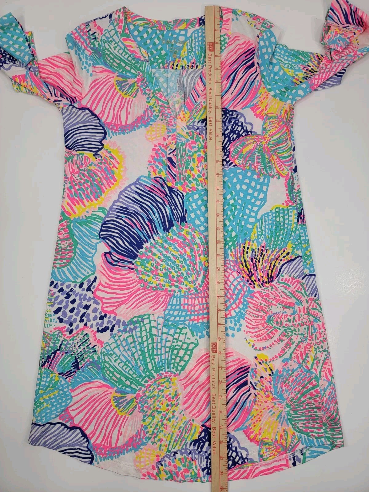 LILLY PULITZER Ali Dress Roar of the Sea Pima Cotton V Neck 3/4