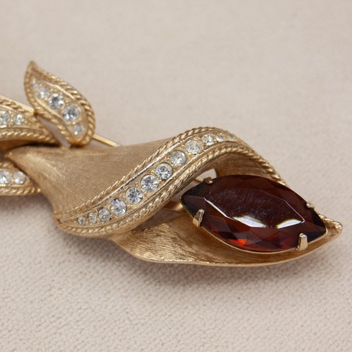 Vintage Sarah Coventry Large Gold MCM Calla Lily Flower Brown Glass Stone Brooch - 第 8/14 張圖片