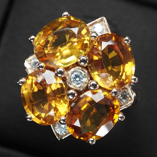 Floral Golden Yellow Citrine 9.60Ct 925 Sterling Silver Handmade Rings Size 6