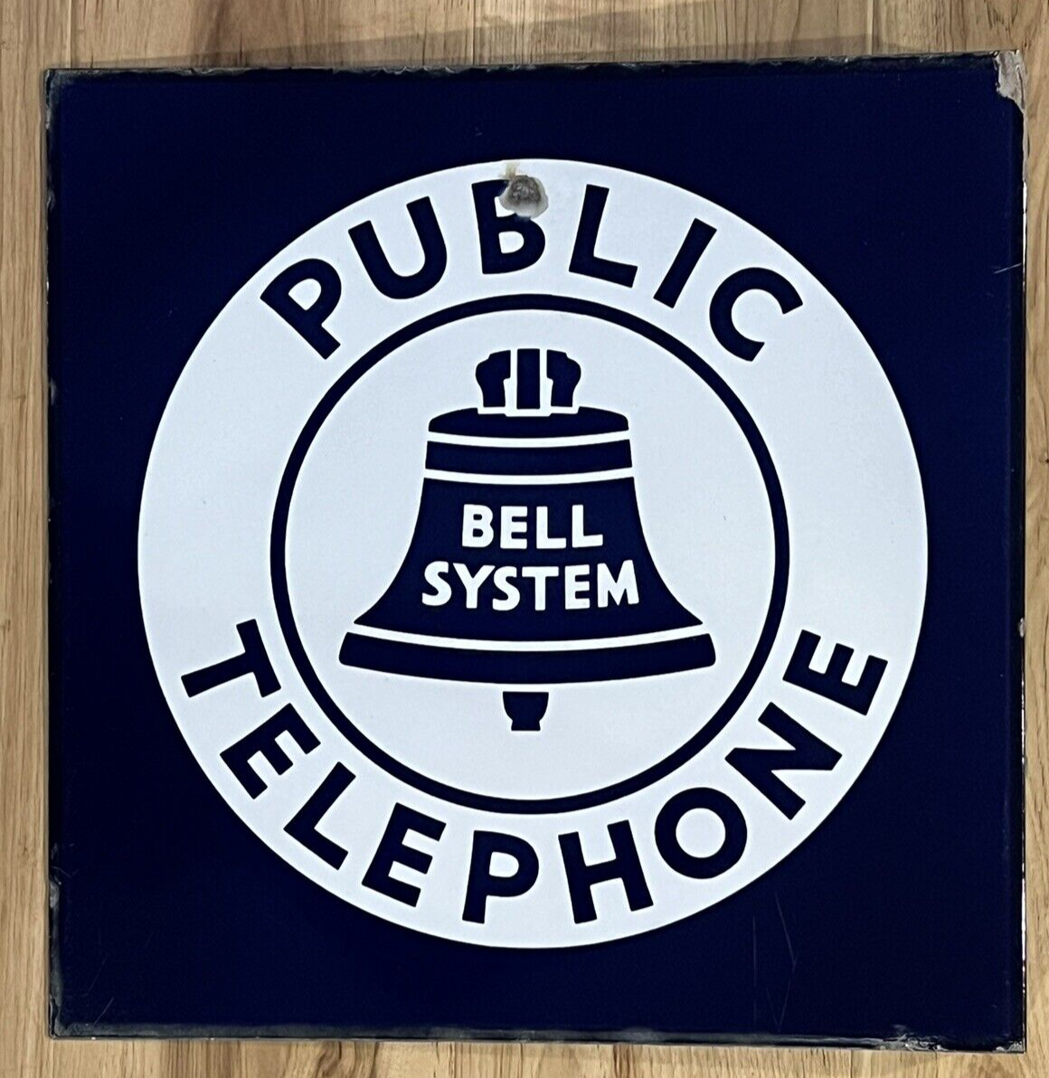 VINTAGE BELL SYSTEM PUBLIC TELEPHONE 2-SIDED PORCELAIN 18