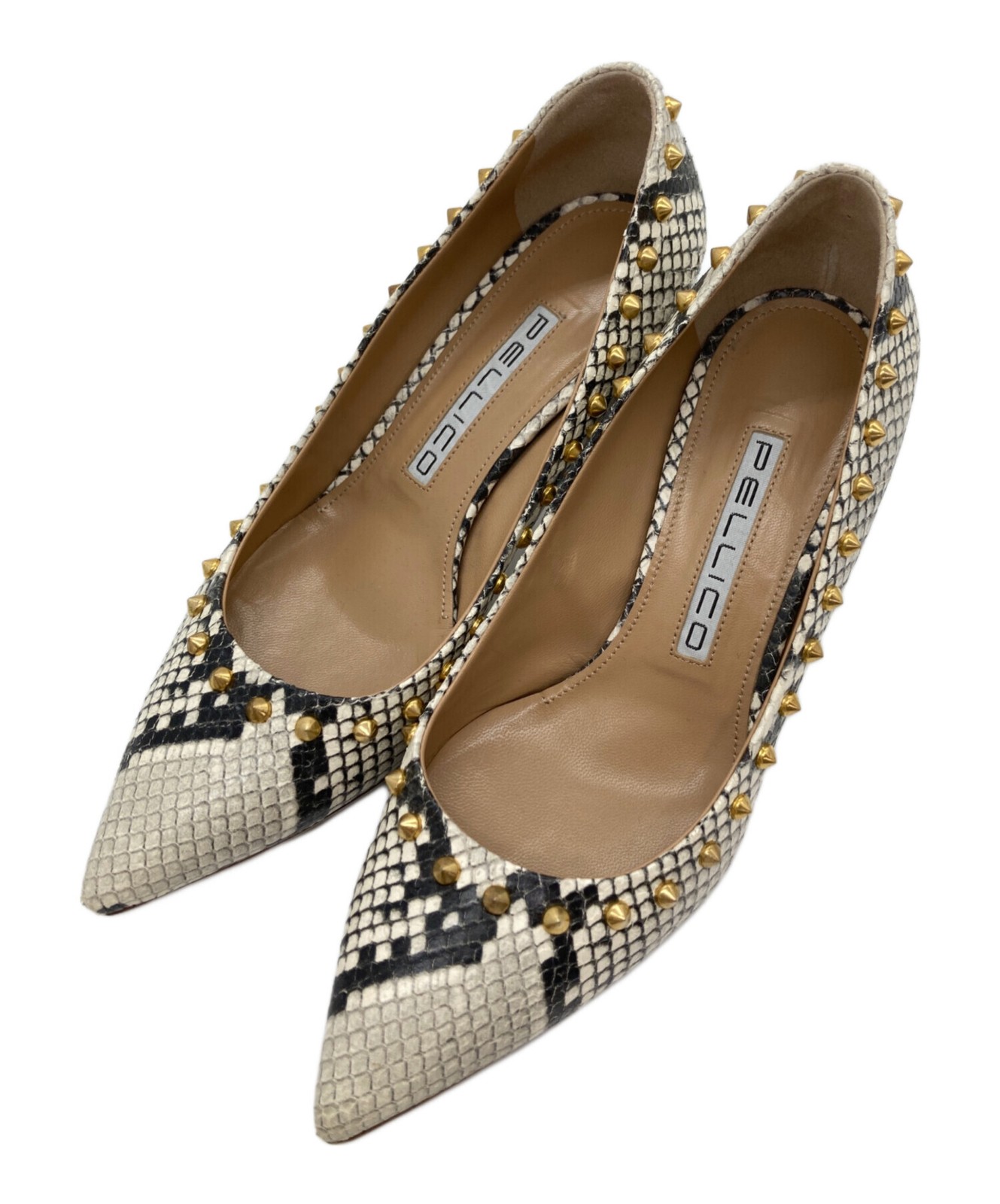 PELLICO Python Print Studded Pumps/ Ivory and Bla… - image 1