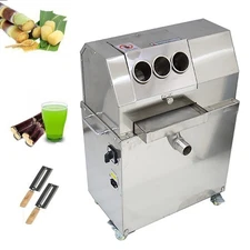 110V Sugar Cane Juicer Machine 3 Feed Ports Sugarcane Juice Extractor  Grinder