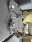 Badgley Mischka Silver Rhinestone Ankle Strap Stiletto Open Toe Satin Heels — photo 4