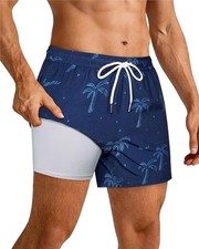 2 in 1 Mens Swim Trunks with Compression Liner Quick Dry Board Shorts Beach