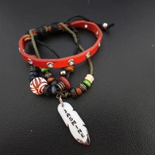 Jasmine Personalized Boho Bracelet Red Leather Stacked Hippie Chic Indie Name 