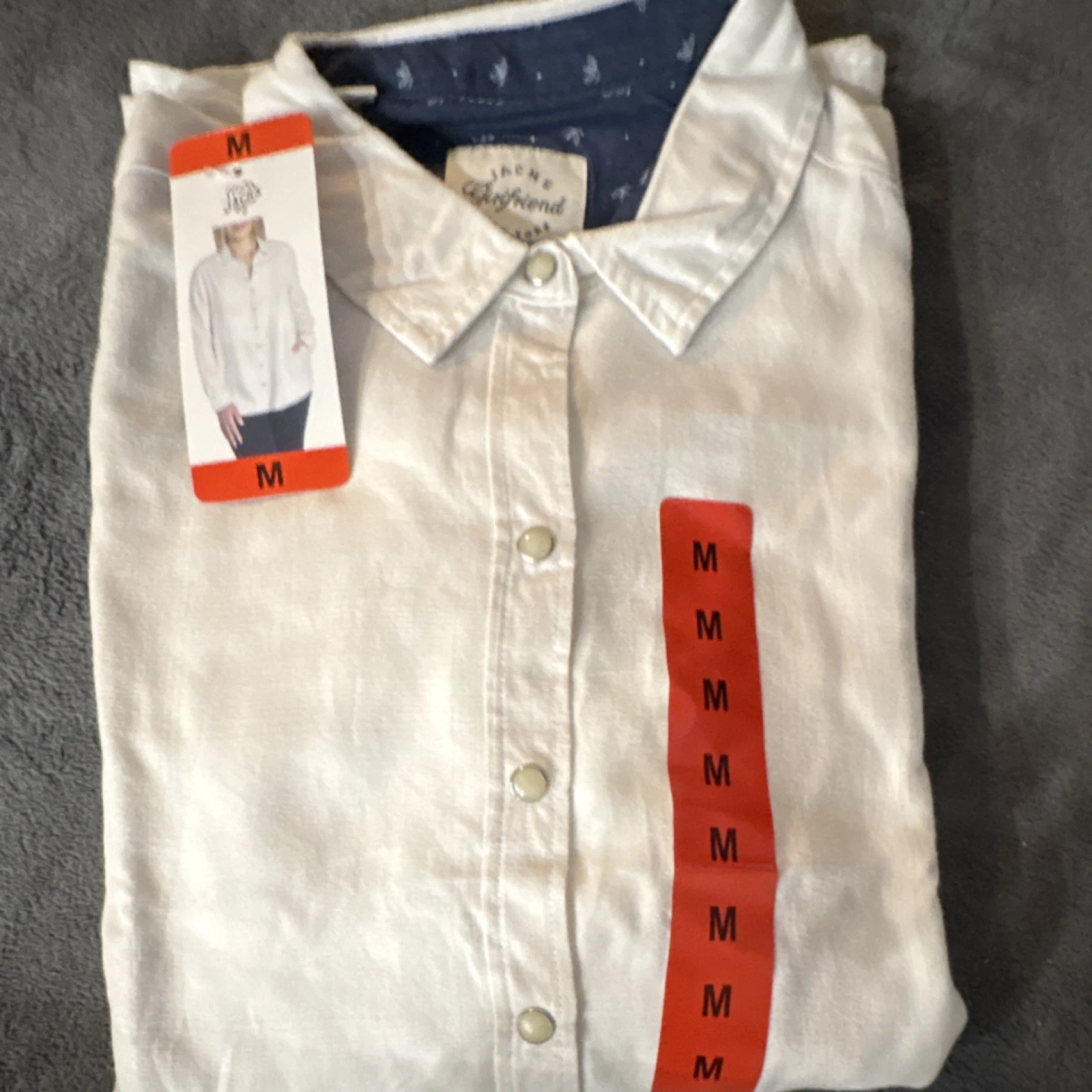 JACHS Girlfriend Men's White Linen Long Sleeve Button-Up Shirt M