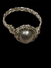 silver wire wrapped ring with a cultured pearl size 7