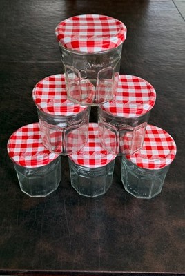 6 Bonne Maman Glass Jam Jelly Jars 13oz 4'' Clean Gingham Red Lids Craft Kitchen