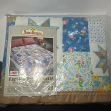 Vtg Home Designs Quilt Fashion Print Blanket Satin Trim Twin/Full 72 x 90 USA