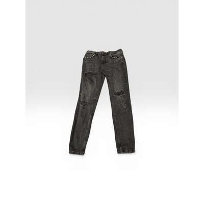 Zara Mens Distressed Studded Skinny Jeans Faded Black Ripped Denim