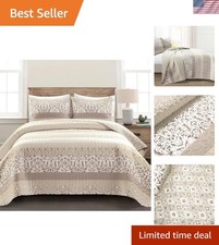 Elegant King Size Reversible Quilt Set - Boho Stripe Floral Design for Comfort