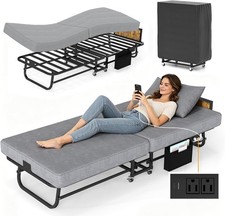 Portable Folding Bed with 8cm Memory Foam Mattress Rollaway Metal Guest Bed