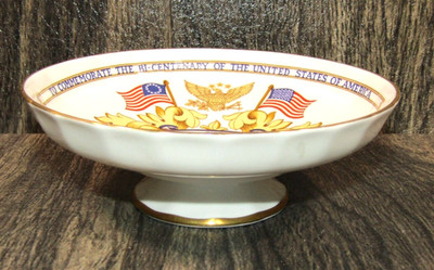 Aynsley Fine English Bone China Commemorative USA Bicentennial Pedestal Dish VTG