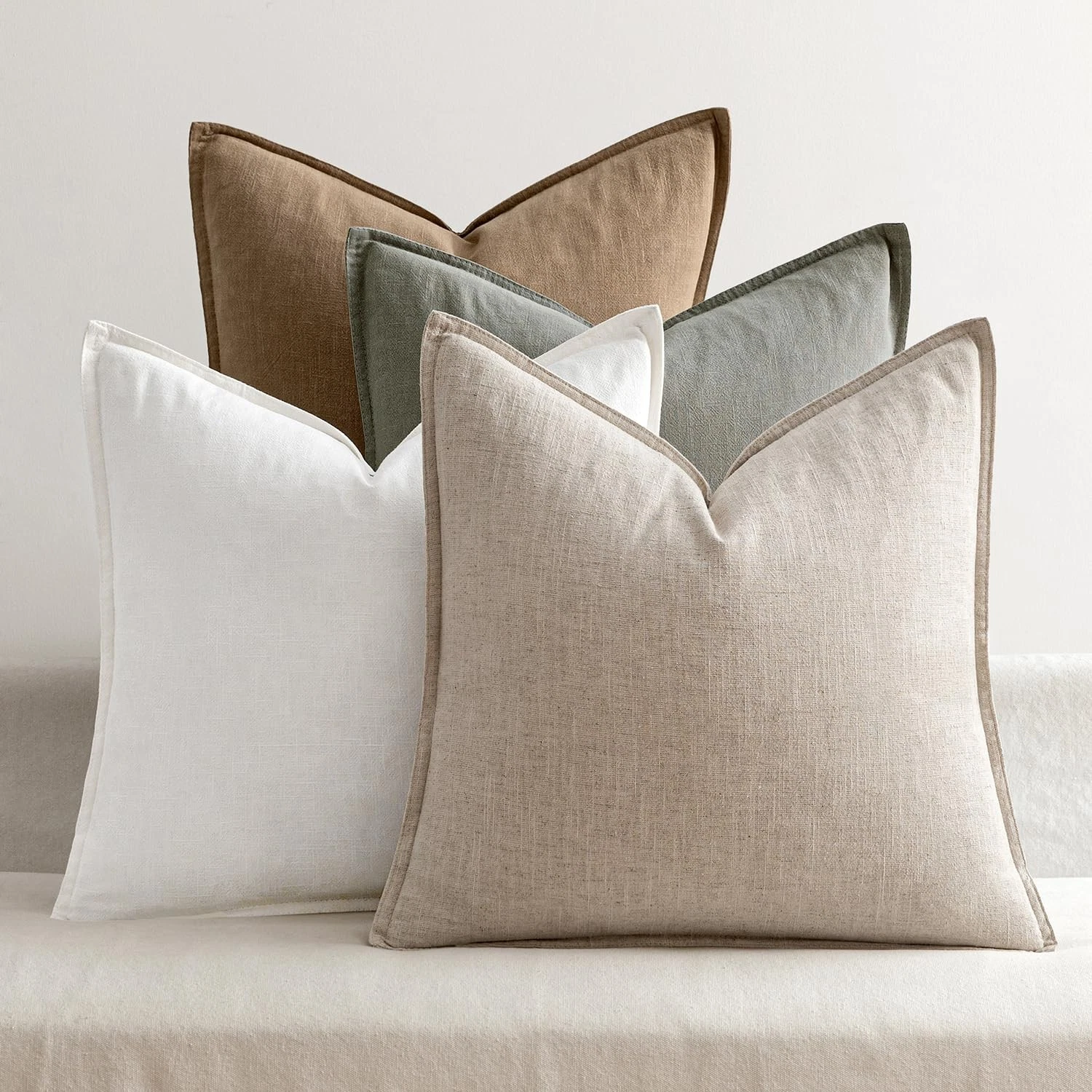 Neutral Linen Pillow Covers Pack of 4 Decorative Natural Solid Throw Pillow C...