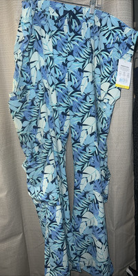 NWT WINK Women's Plus Size 3X Blue Floral Elastic Waist Cargo Scrub Pants