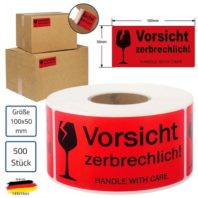 500-3000 Aufkleber Etikett Vorsicht Zerbrechlich Paket Karton Vorsicht Glas DE