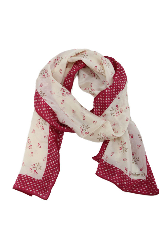Cacharel Womens Silk Floral Rectangular Scarf Burgundy Size 50x11"