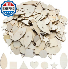 1000 Pcs Natural Wood Shapes Assortment Blank Wooden Craft Shapes Bulk Unfinishe