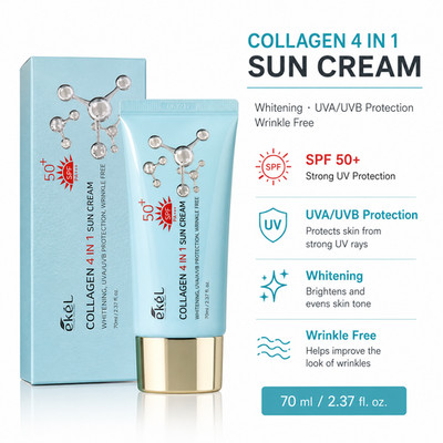 EKEL Collagen 4 In 1 Sun Cream 70ml(2.37oz) SPF50+ PA+++ Korean Sunscreen