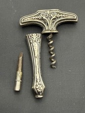 Antique Silver Corkscrew w/ Hidden Pipe Smoking Tobacco Tool