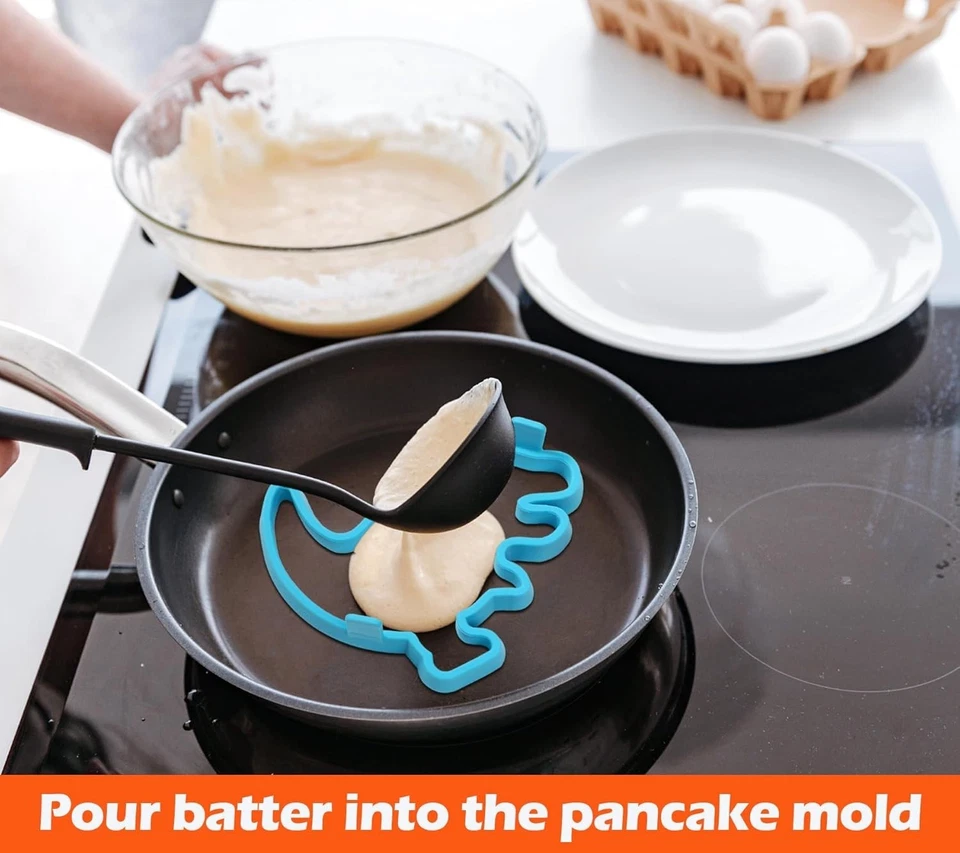 Moldes de silicona para panqueques para niños corazón estrella dinosaurio unicornio paquete de 4 Foto 4 de 4