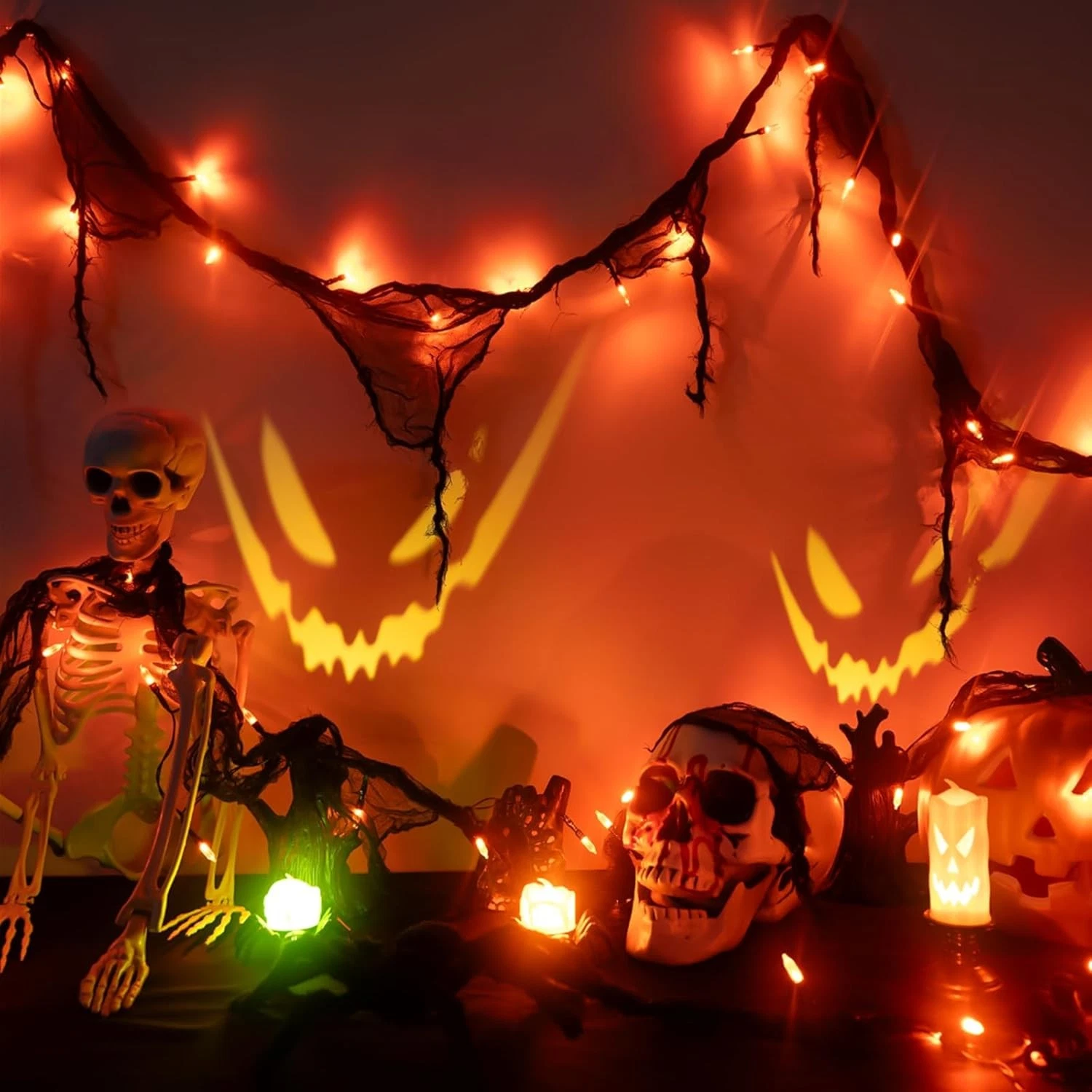 Halloween Horror Atmosphere Lights, Orange&Purple LED String Lights with 9.9FT C