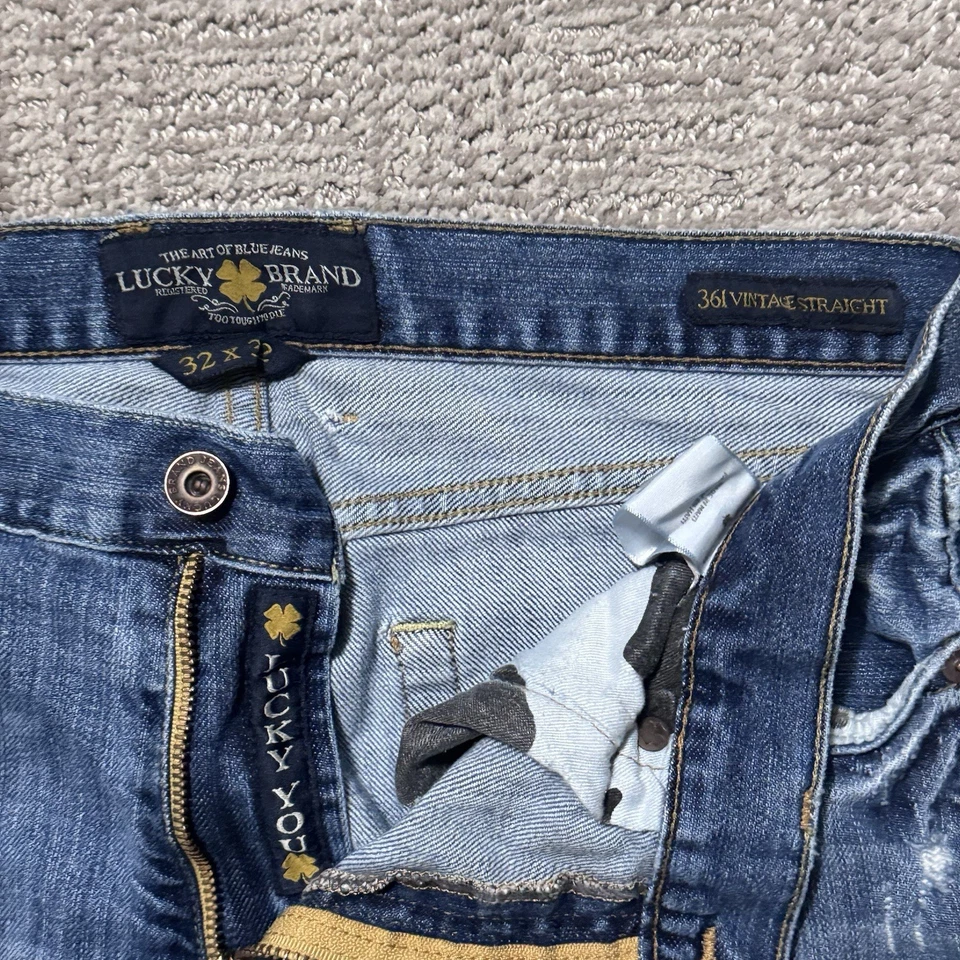 Lucky Brand Jeans Men's Size 32X32 Blue Mid Wash 361 Vintage Straight Denim USA - Image 3 of 4