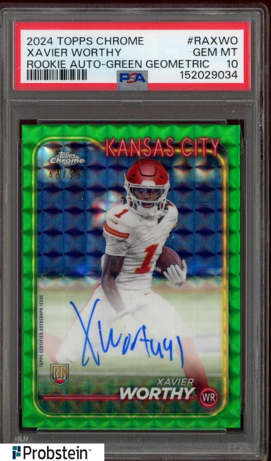 Xavier Worthy Topps Chrome Rookie Autographs Variations #RAXWO Green Geometric