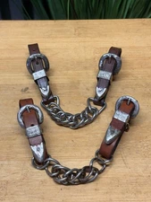 (2) Engraved Silver Leather Western SHOW Curb Chain ~ Chains 4 Bridle