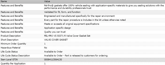 Valve Cover Gasket Set Fel-Pro For 1993-1994 TOYOTA T100 V6-3.0L Foto 2 de 2