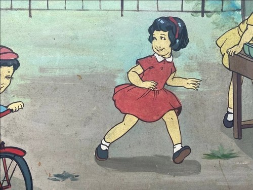 Antikes altes Künstler feines Ölgemälde auf harten Kindern Aktivität Spielen gerahmt - Bild 4 von 8
