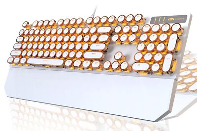 Typewriter Style Mechanical Keyboard, Retro Punk Gaming Keyboard with Gold LE...
