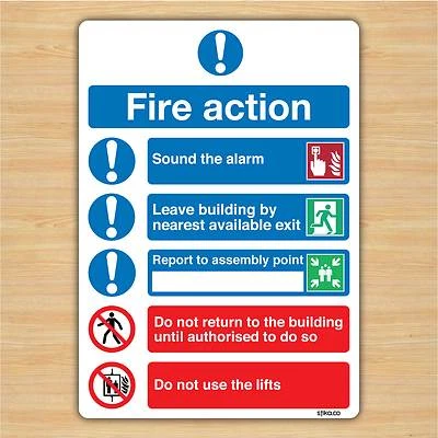 STIKA.CO Fire Action Symbolised Safety Plan A3, A4, A5 1mm Rigid Plastic / Vinyl Stickers