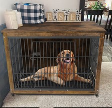 Anti-Chew Dog Cage Furniture Heavy-Duty Pet Crate Chic Wood Side Table Sideboard