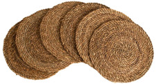Set of 6 Round Woven Placemats   Handmade Natural Cattail, 13", Heat-Resistant