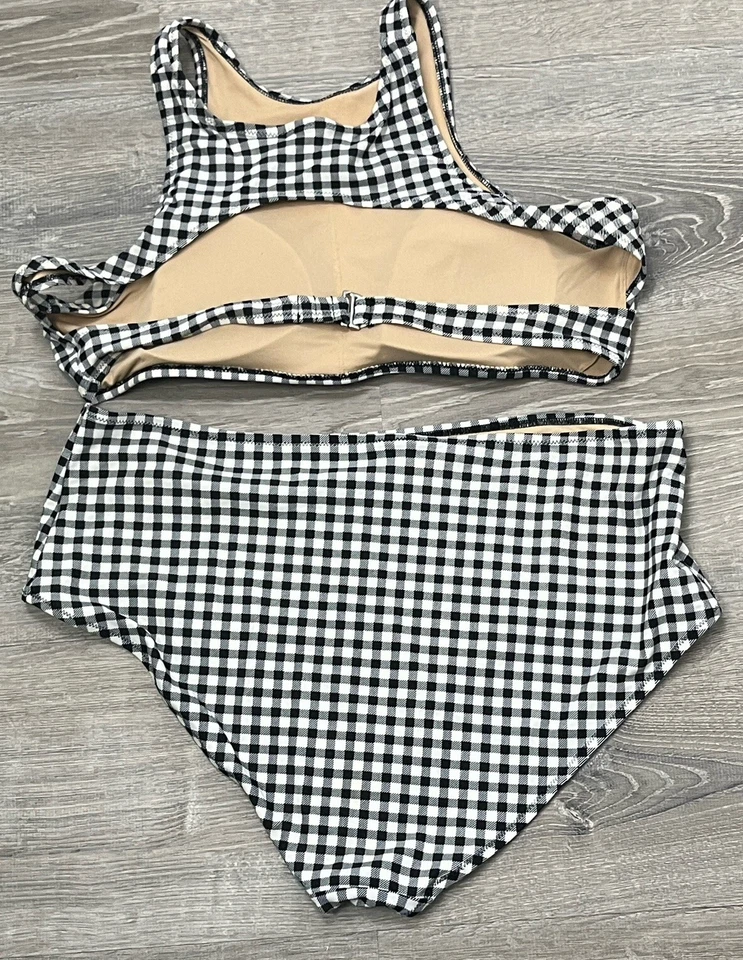 Antiguo Traje de Baño Azul Marino Bikini XXL Espalda Corredora Cintura Alta 2 Piezas Negro Blanco Cuadros 2XL Foto 2 de 3