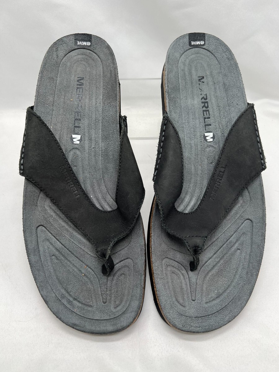Merrell Sandals Mens Black Leather Slip-On Flip Flops  display picture 3